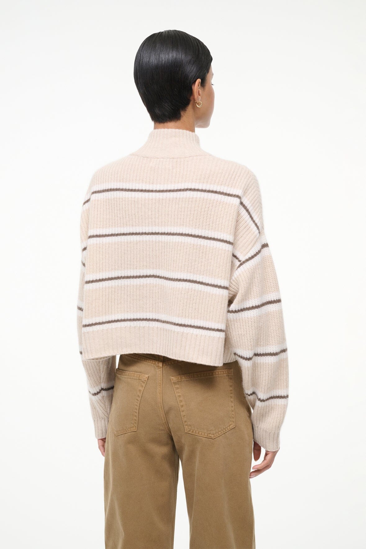 CASHMERE CROPPED HAMPTON SWEATER | WHISPER STRIPE